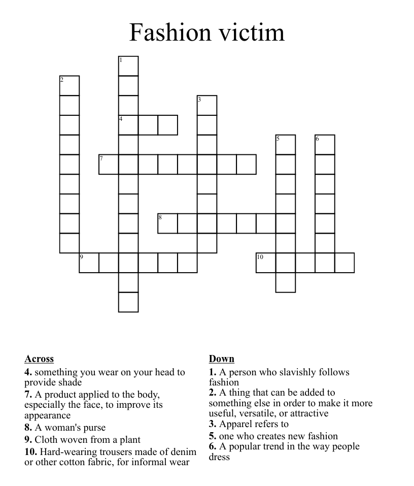 Fashion Crossword Clues